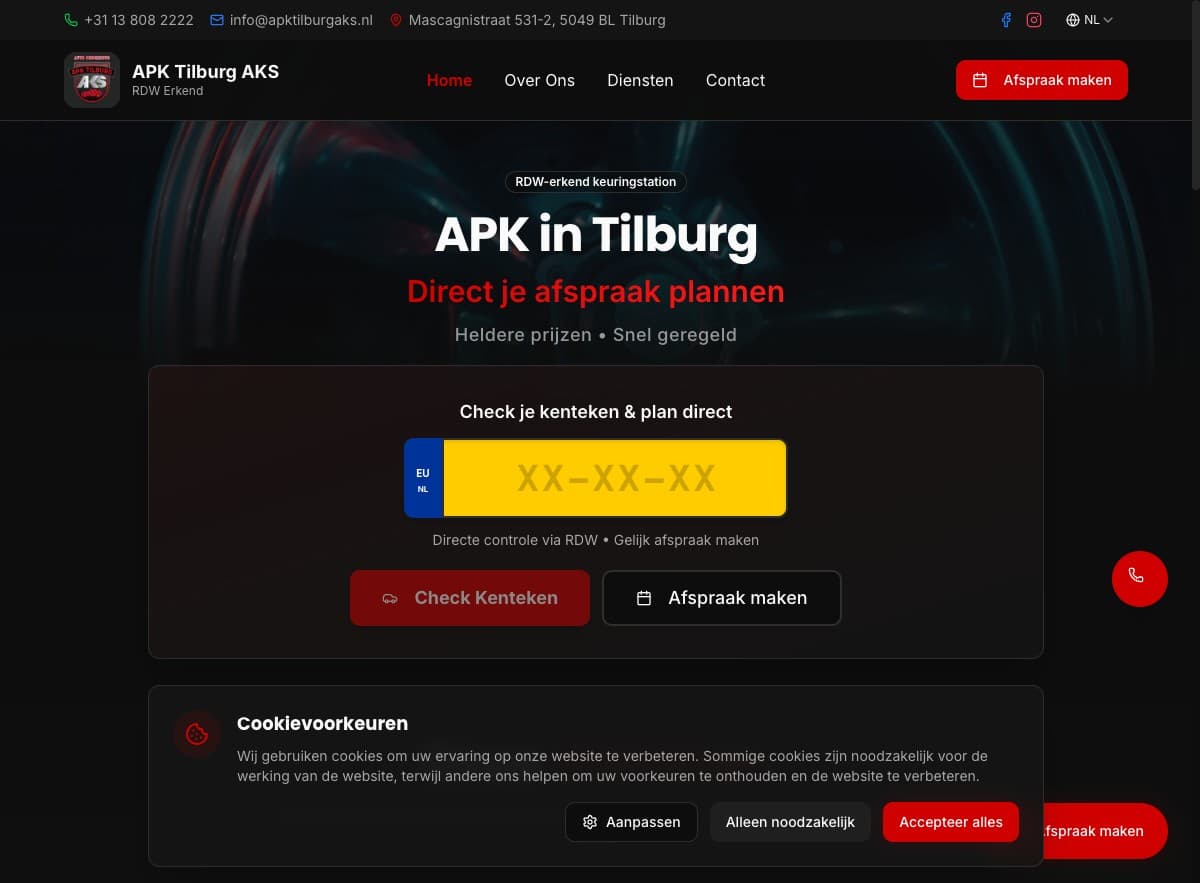APK Tilburg AKS garage appointment homepage
