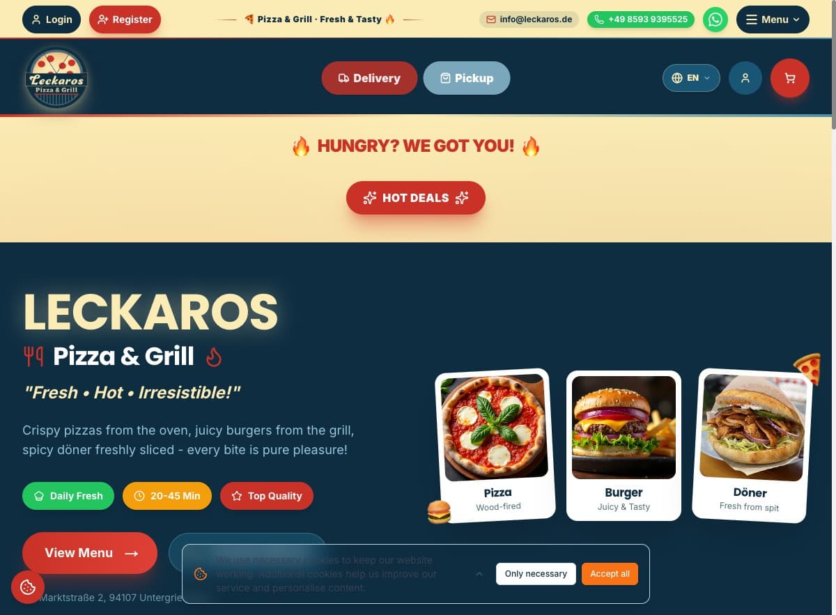 Leckaros Pizza & Grill homepage