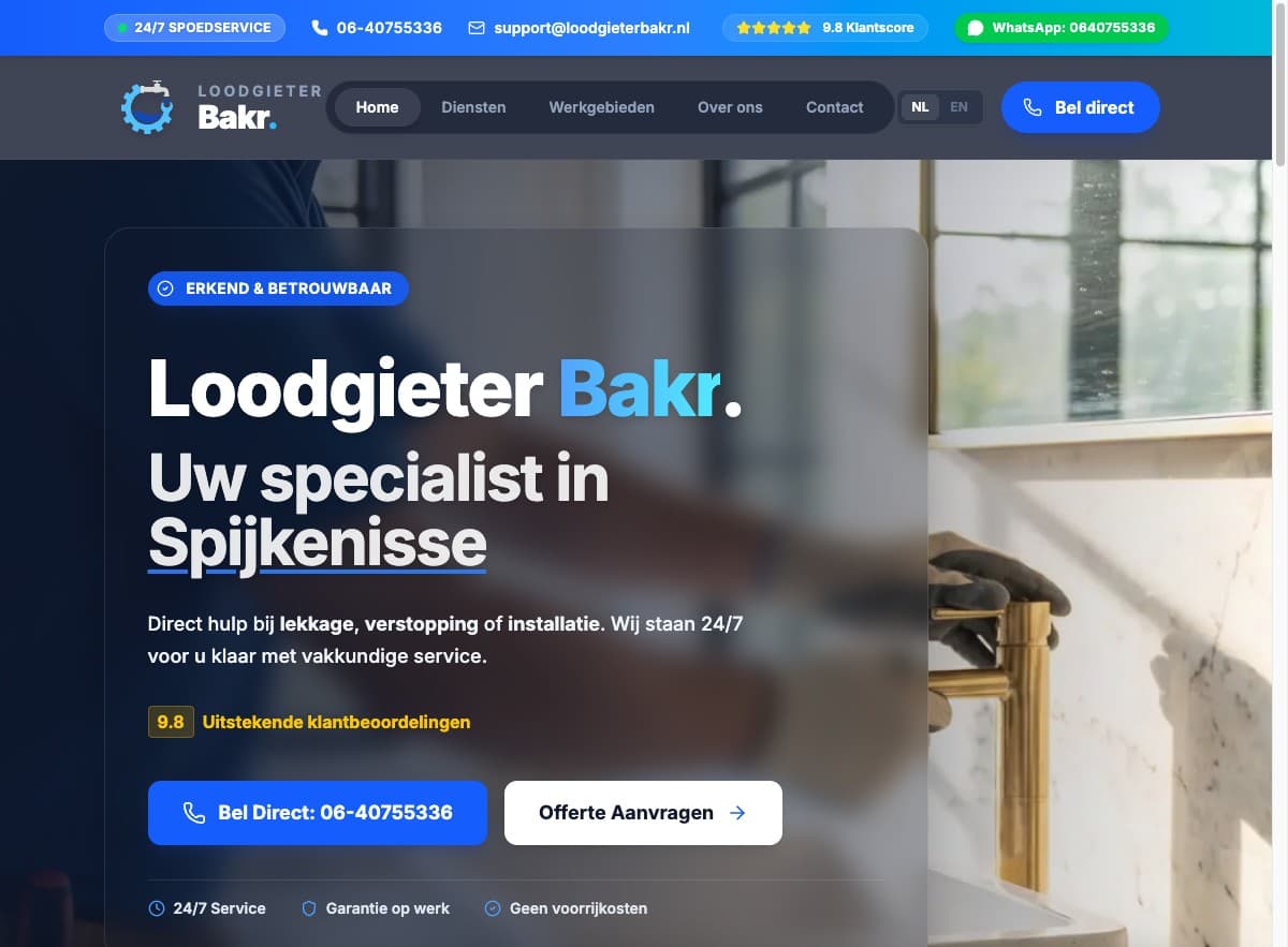 Loodgieter Bakr emergency plumbing service homepage
