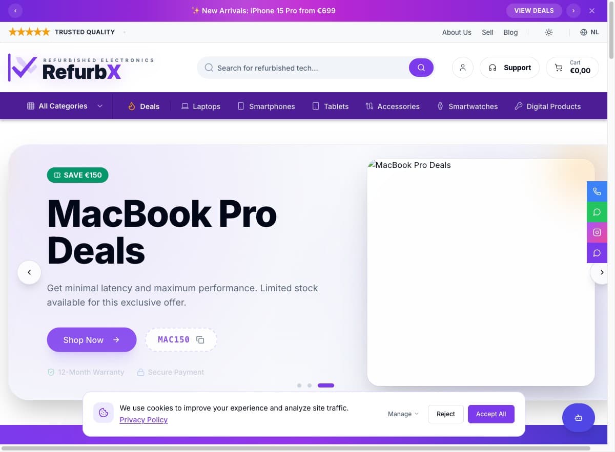 RefurbX refurbished electronics commerce homepage